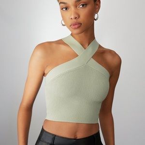 Aritzia Sage Green Ribbed Crop Top